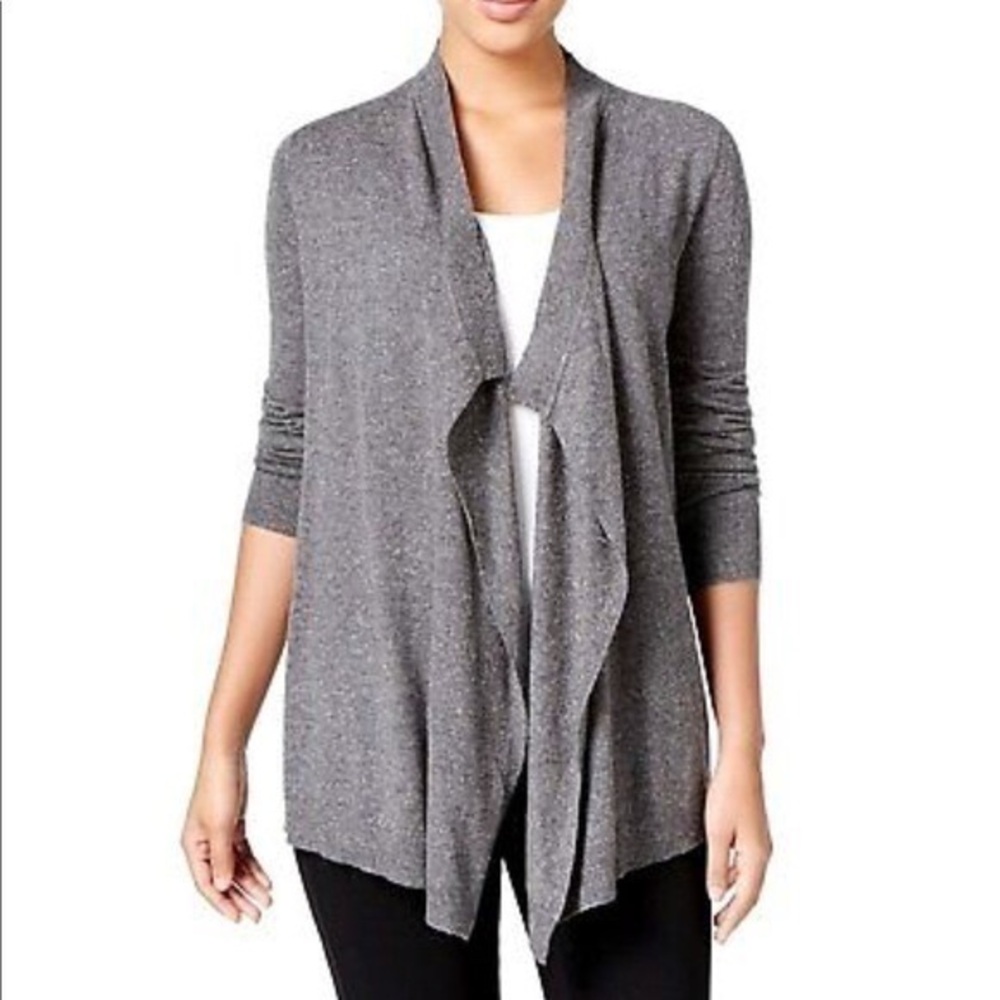 Eileen Fisher gray cascading open front cardigan